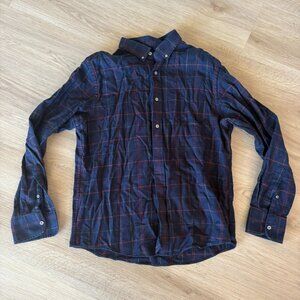 Untuckit Large Plaid Flannel Shirt Blue Tartan Button Up